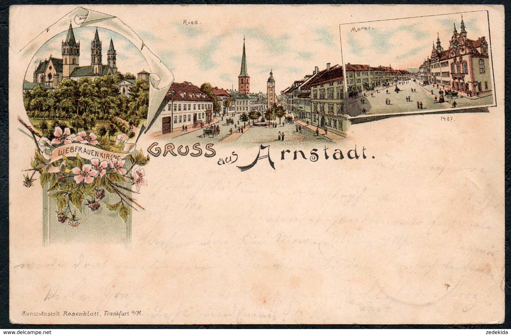 B3879 - Litho Arnstadt Gruß Aus - Markt Eremitage Kirche - Rosenblatt - Arnstadt