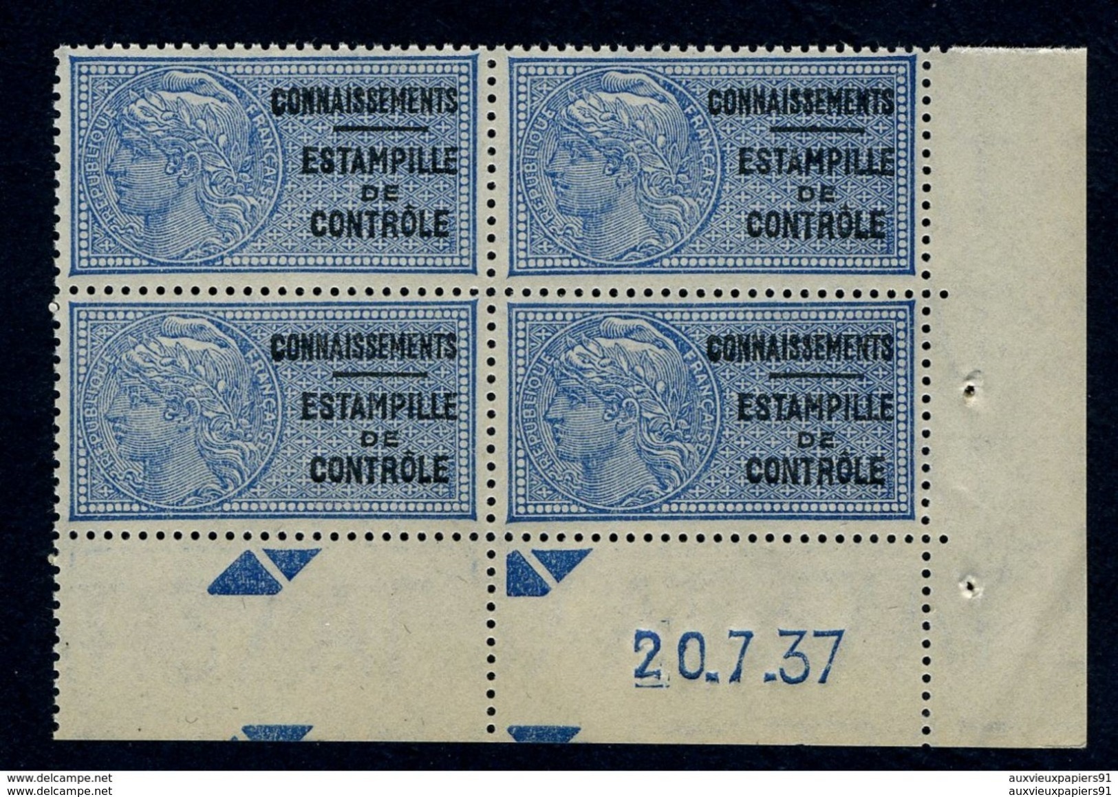 Fiscaux - Timbre De Connaissements - Estampille De Contrôle N° 30 CD Du 20/07/1937 - Autres & Non Classés