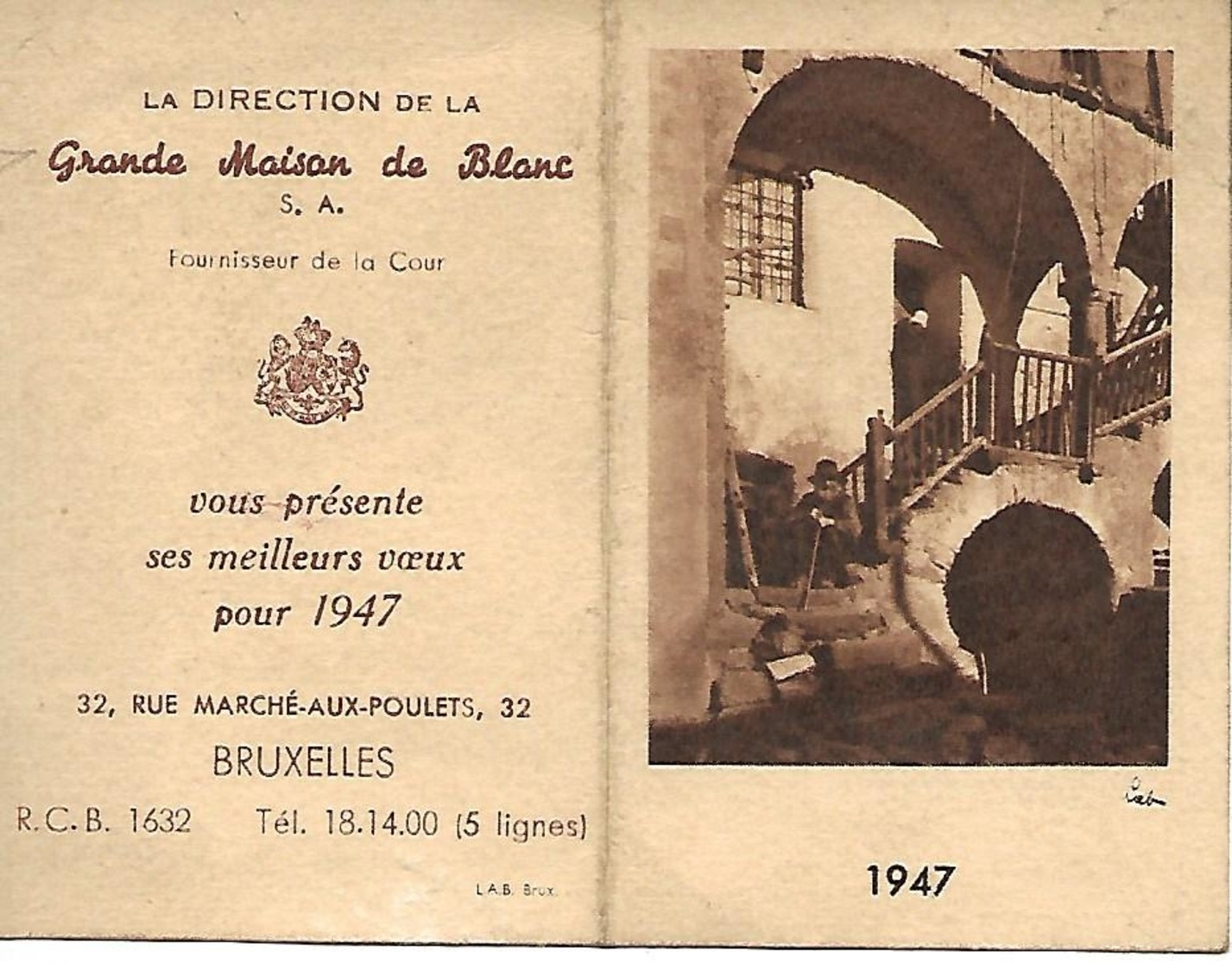 Calendrier 1947 Grande Maison Du Blanc Marché Aux Poulets Bruxelles - Groot Formaat: 1941-60