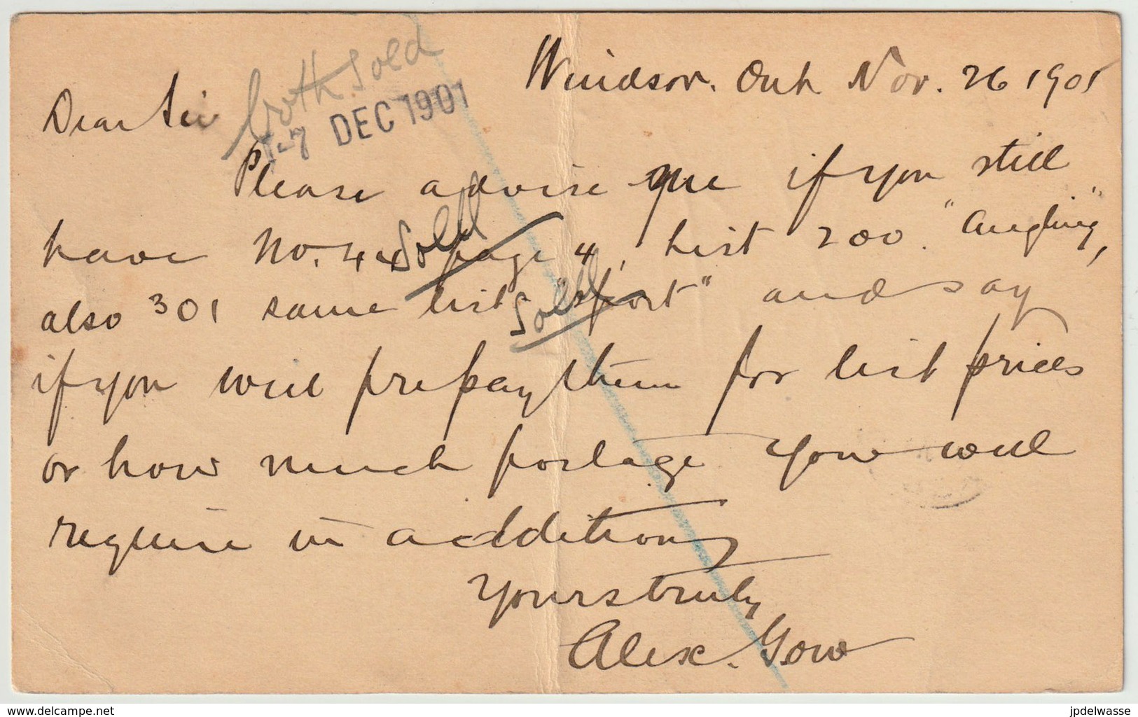 Carte Postale P17 (Webb) 1¢ Vert Ardoise De Windsor à Derby (Angleterre) Le 26/11/1901 Plus 1c Vert (Scott 75) - 1860-1899 Règne De Victoria