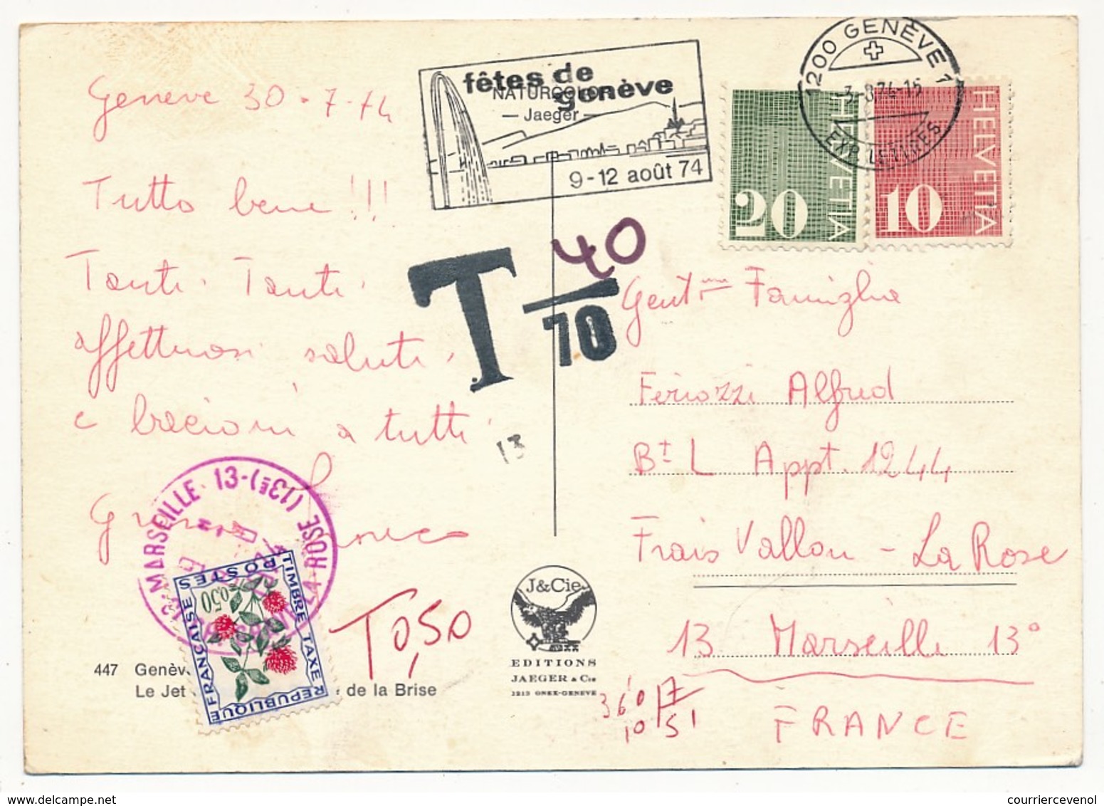 Lot 10 Cartes postales, toutes taxées type fleurs, années 60 et 70 - Tous états