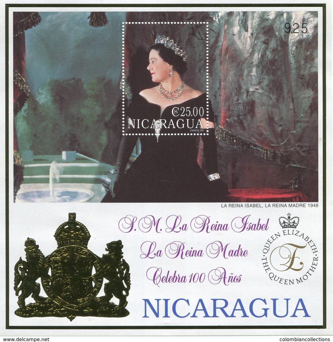 Lote 2340a, Nicaragua, 1999, HF, SS, Queen Mother, 100th Birthday, As Young Woman, Reina Isabel, Elizabeth II - Nicaragua