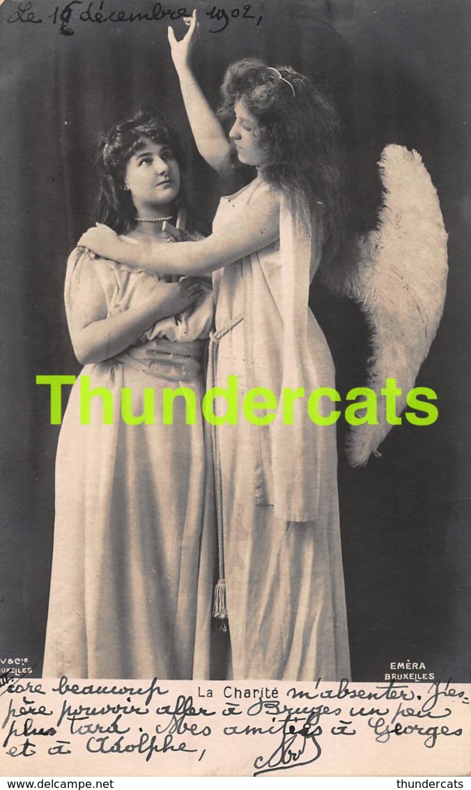 CPA JEUNE FEMME ANGE COUPLE RPPC REAL PHOTO POSTCARD YOUNG LADY LADIES ANGEL WINGS LESBIENNES - Anges