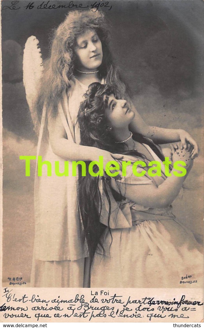 CPA JEUNE FEMME ANGE COUPLE RPPC REAL PHOTO POSTCARD YOUNG LADY LADIES ANGEL WINGS LESBIENNES - Anges