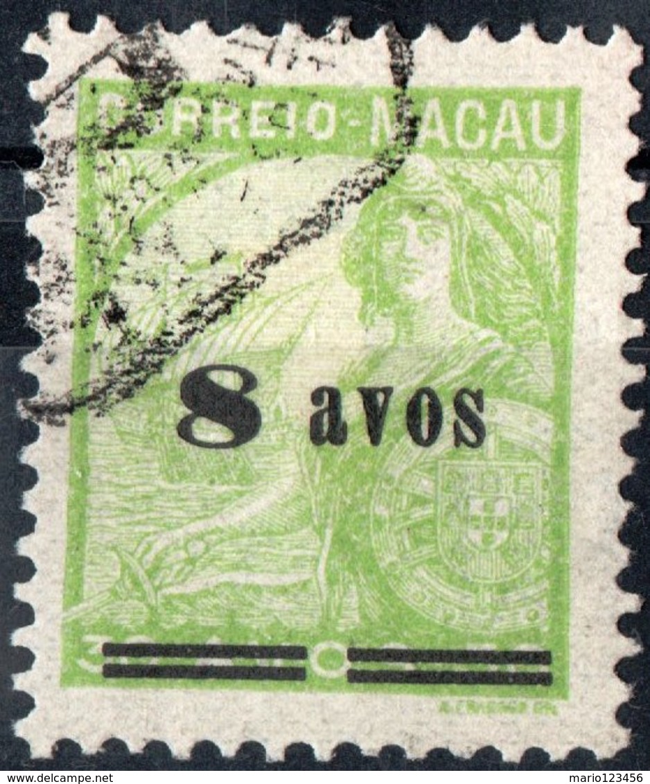 MACAO, COLONIA PORTOGHESE, PORTUGUESE COLONY, SAN GABRIEL, 1941, 8 A., FRANCOBOLLO USATO Mi. 334,  Scott 313, Afi 313 - Usati