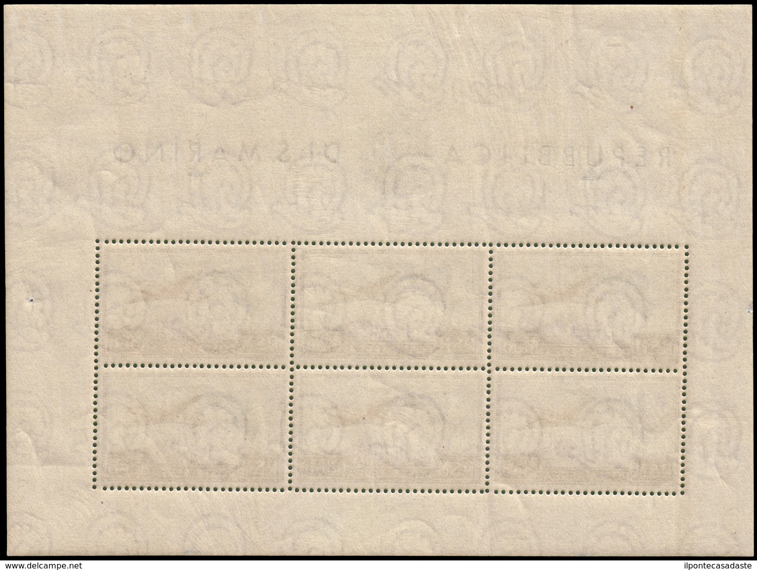MNH ) SAN MARINO 1951 | Foglietto Posta Aerea. 1000 Lire "Bandiera, Aereo E Veduta" |  | MNH..........(Sass. 13 - Other & Unclassified