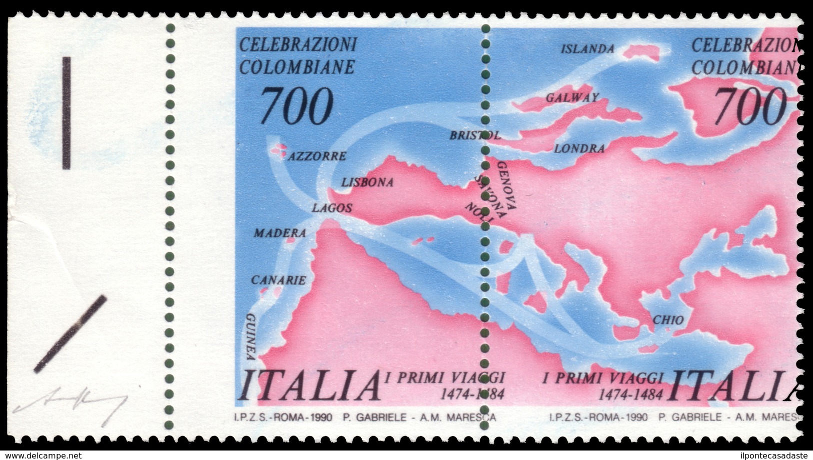 MNH ) REPUBBLICA 1990 | Varietà. 700 Lire "Colombo" |  | Provenienza | Collezione "Dalton" |  | Cert. Finanziario Bol - Andere & Zonder Classificatie