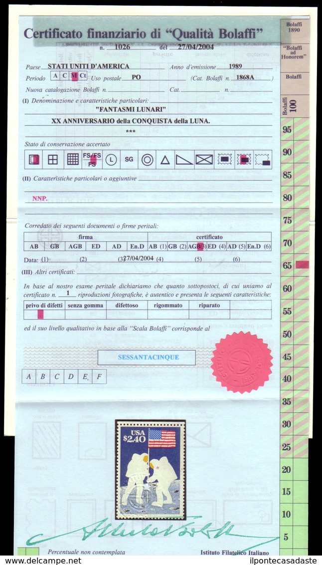 MNH ) STATI UNITI 1989 | Varietà. "20° Anniversario Dello Sbarco Sulla Luna", $2,40 "Fantasmi Lunari", Manc - Neufs