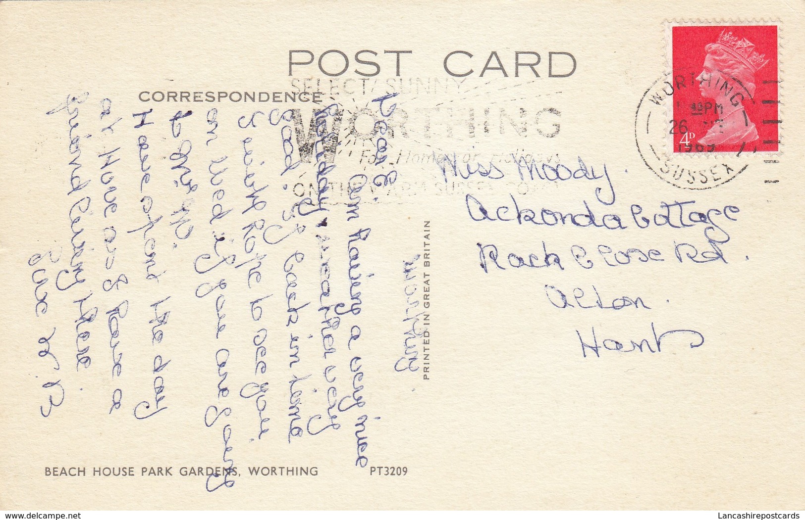 Postcard Beach House Park Gardens Worthing PU 1969 My Ref  B13143 - Worthing