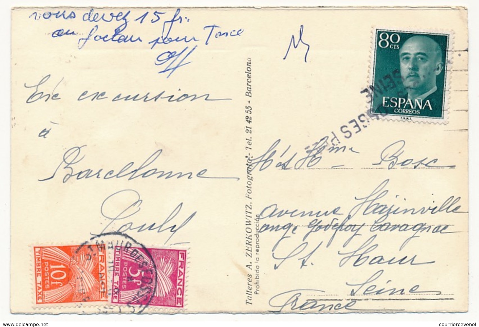 Lot 10 Cartes Postales, Toutes Taxées Type Gerbes, Valeurs En Anciens Francs, Tous états - 1859-1959 Covers & Documents