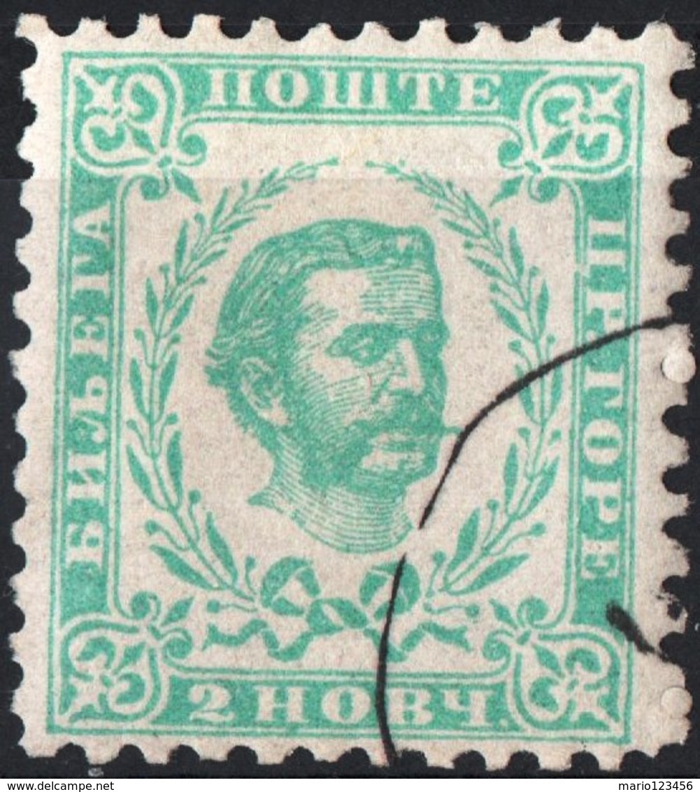 MONTENEGRO, PRINCIPE NICHOLAS I, 1898, 2 N., FRANCOBOLLO USATO Mi. 34A,   Scott 33,  YT 42 - Montenegro