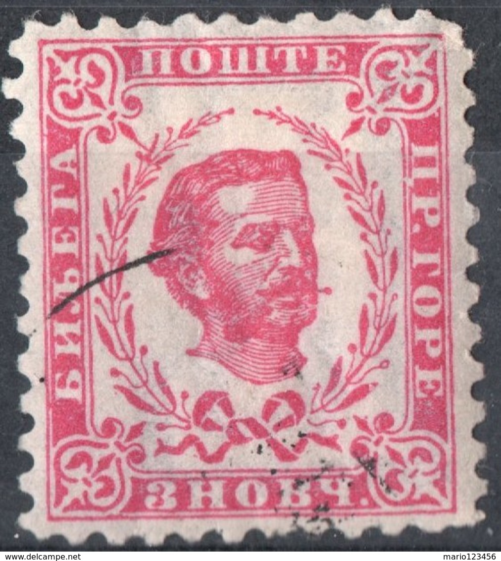 MONTENEGRO, PRINCIPE NICHOLAS I, 1898, 3 N., FRANCOBOLLO USATO Mi. 35A,   Scott 34,  YT 43 - Montenegro