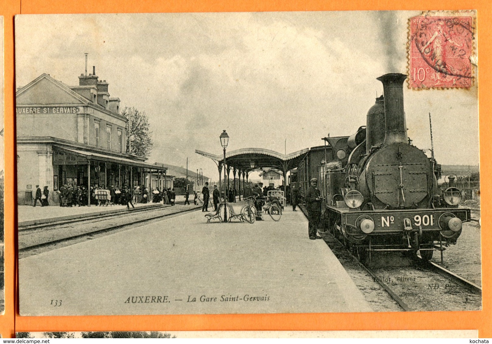 SPR218, Auxerre, France, La Gare Saint-Gervais, Train, Locomotive, 133, Animée, Circulée 1912 - Gares - Avec Trains