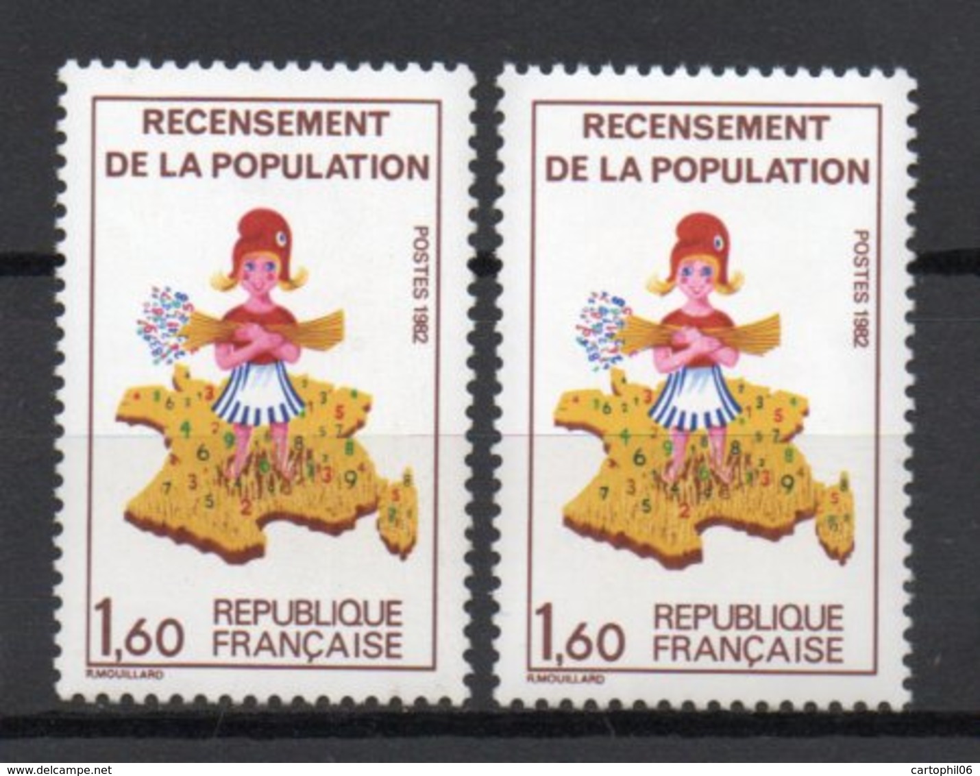 - FRANCE Variété N° 2204f ** - 1 F. 60 Recensement Population 1982 - REENTRY DU VERT - Cote 35 EUR - - Neufs