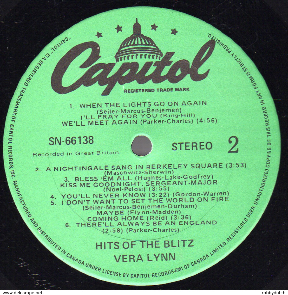 * LP *  Vera Lynn - Hits Of The Blitz (Canada) - Disco, Pop