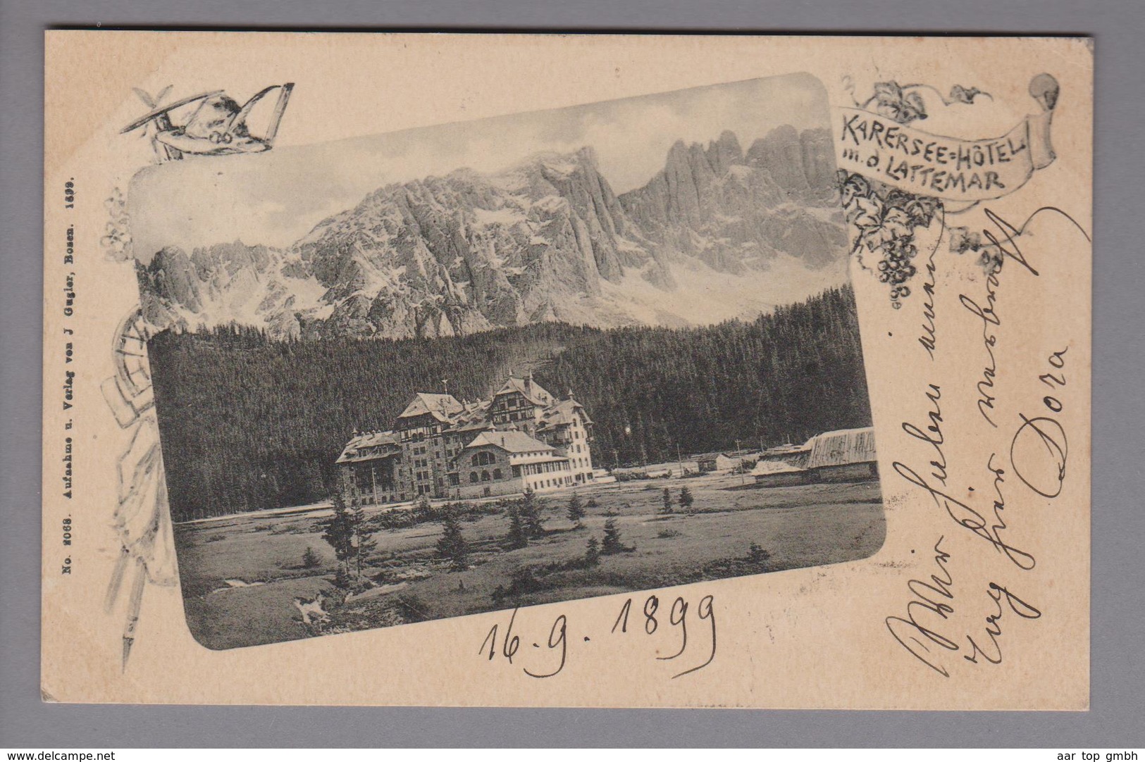 AK Italien Trentino Karersee Hotel 1899-09-16 Foto J.Gugler # 2068 - Autres & Non Classés