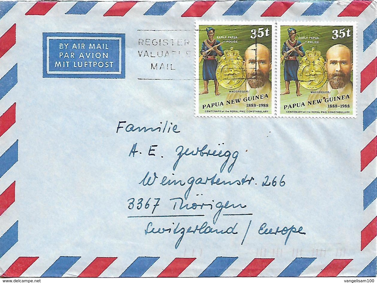 PAPUA NEW GUINEA 1988 COVER SENT TO THORIGEN 2 STAMPS POLICE COVER USED - Papouasie-Nouvelle-Guinée