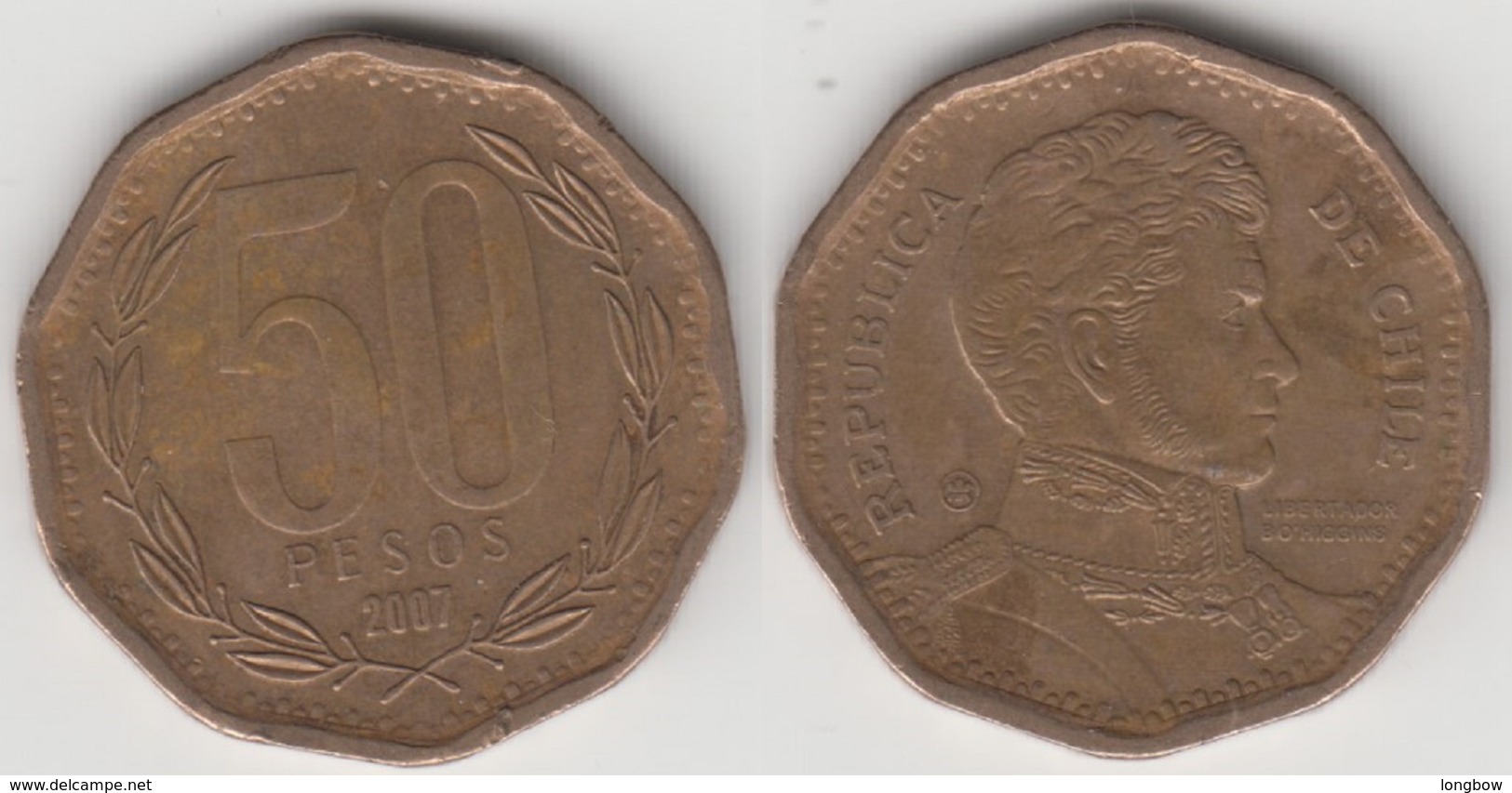 Cile 50 Pesos 2007 (narrow Year) KM#219.2 - Used - Cile