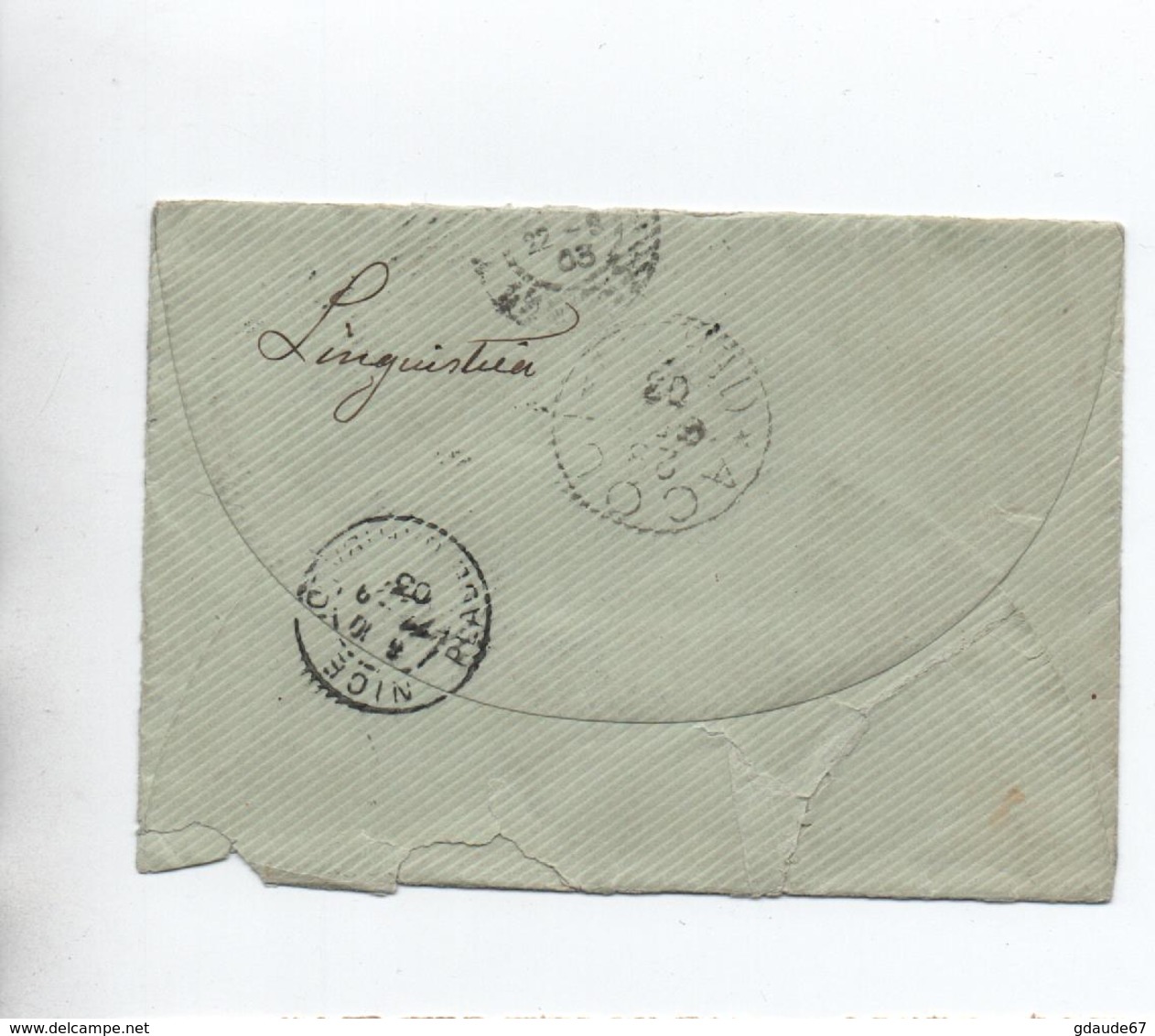 1903 - ENVELOPPE De TOUET DE BEUIL (ALPES MARITIMES) Avec MOUCHON Pour NICE -> REEXPEDIEE à ACQUI (ITALIE) -> TAXE - 1877-1920: Semi Modern Period