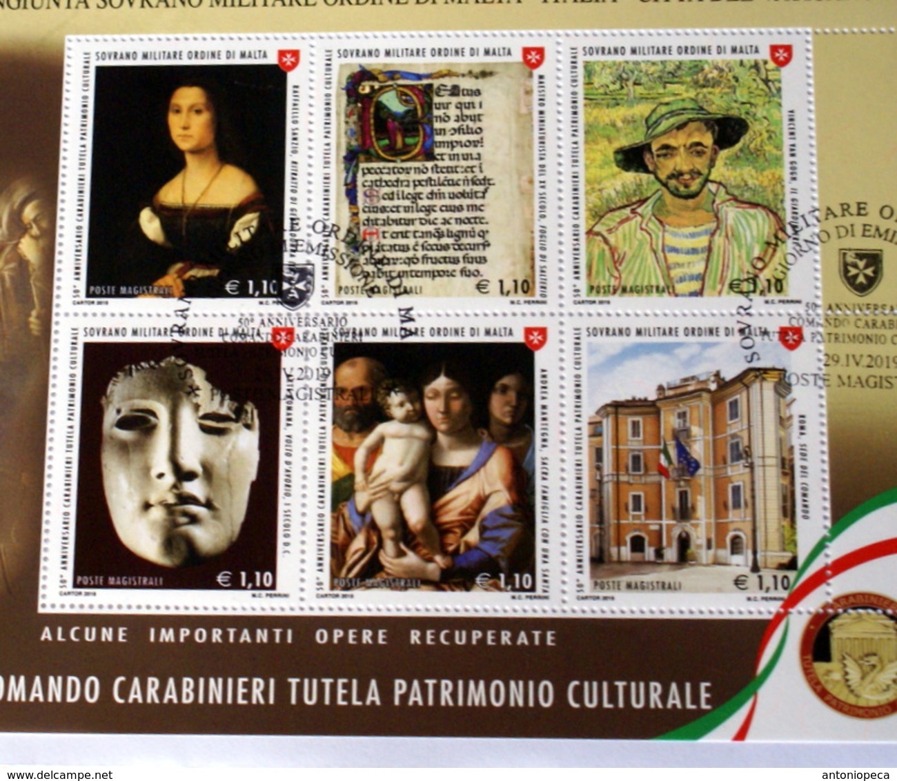 SMOM 2019. 5OTH ANNIV. FOUNDATION CARABINIERI TUTELA PATRIMONIO CULTURALE SHEET FDC - Malta (la Orden De)