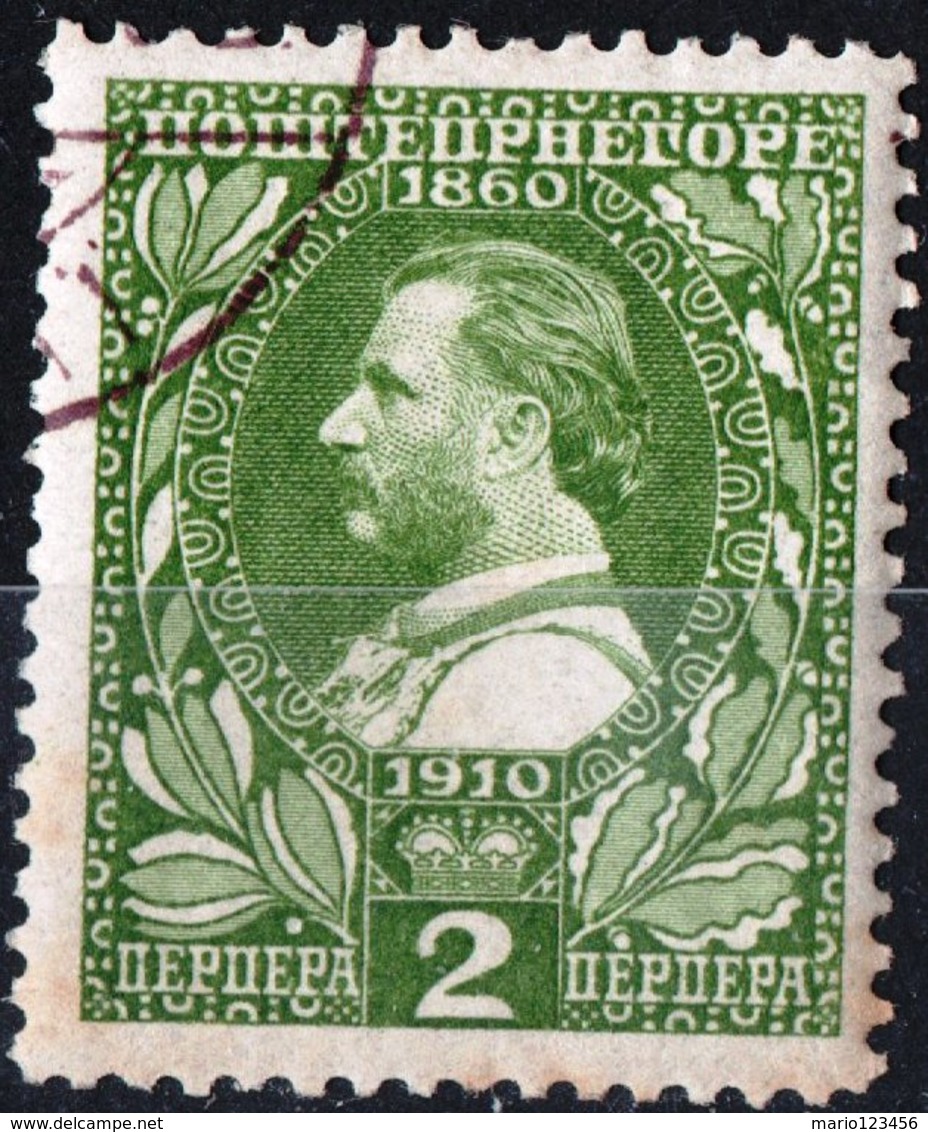 MONTENEGRO, RE NICHOLAS I, 1910, 2 Per., FRANCOBOLLO USATO Mi. 84  Scott 97, YT 98 - Montenegro