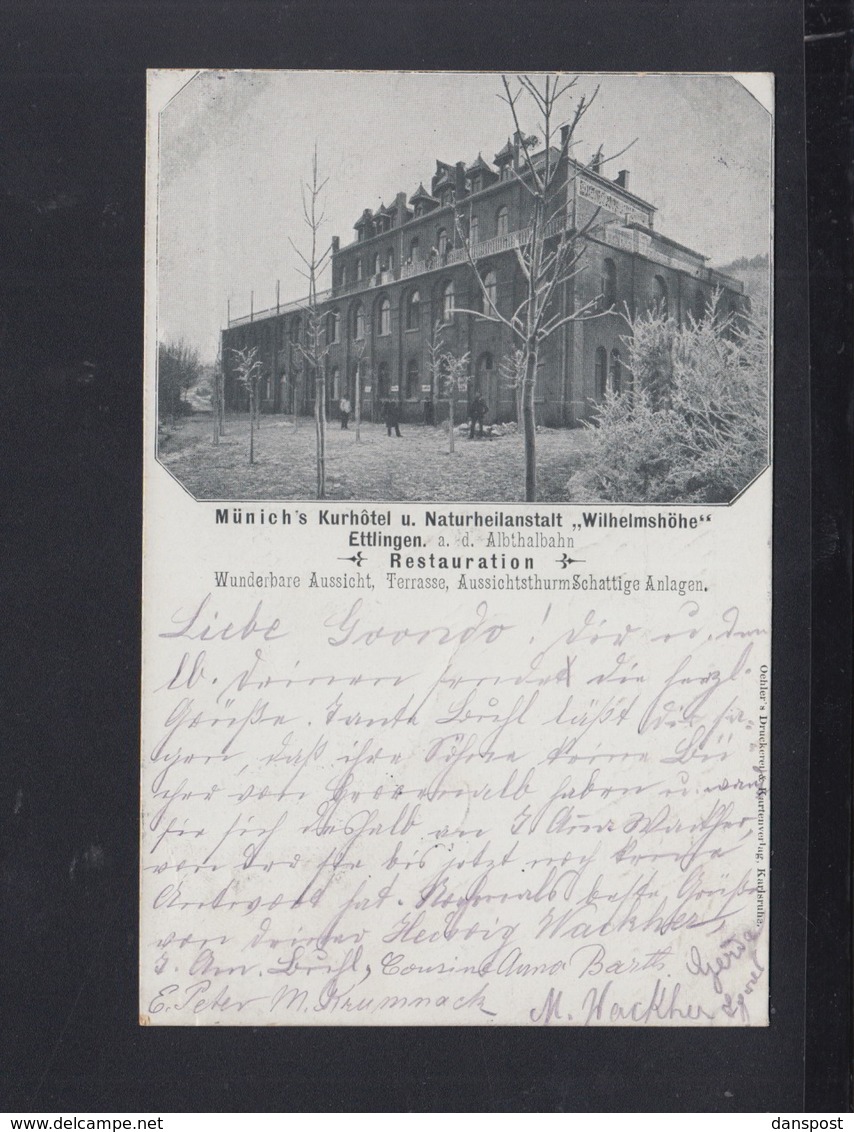 Württemberg AK Münich's Kurhotel Wilhelmshöhe 1898 (2) - Ettlingen