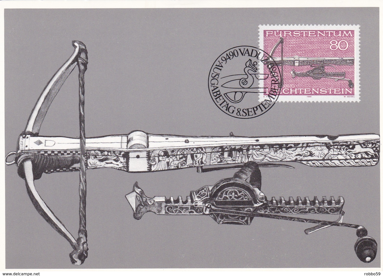 Liechtenstein 1980 Hunting Weapons Set Of 3 Maximum Cards - Maximum Cards