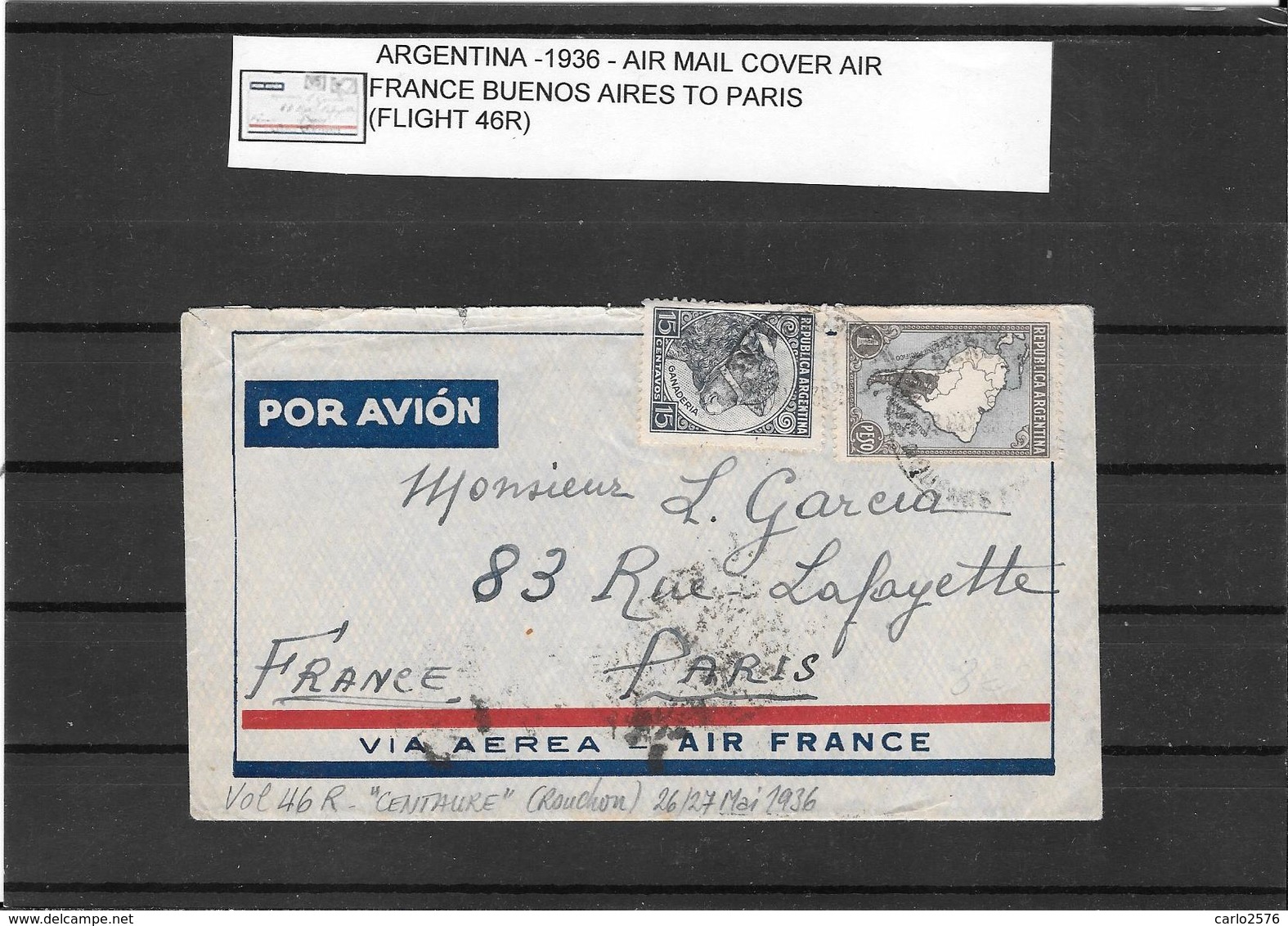 Argentina 1936,Air France Cover B.Aires To Paris ( Ref 2534) - Storia Postale