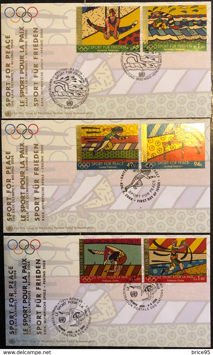 Nations Unies FDC - Premier Jour - Lot De 3 FDC - Thématique Sports JO - 2008 - Collections, Lots & Séries