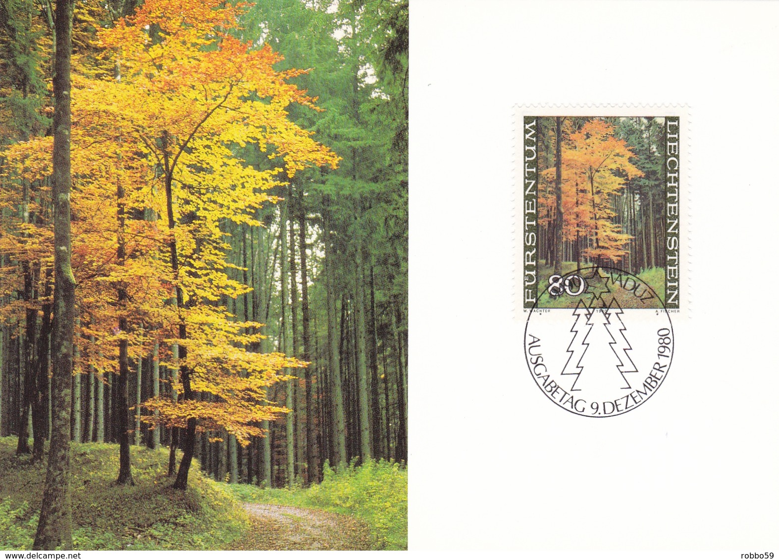 Liechtenstein 1980 The Forest In 4 Seasons Set Of 4 Maximum Cards And Original Envelope - Maximumkarten (MC)