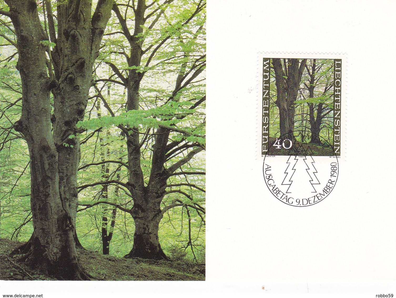 Liechtenstein 1980 The Forest In 4 Seasons Set Of 4 Maximum Cards And Original Envelope - Maximum Cards