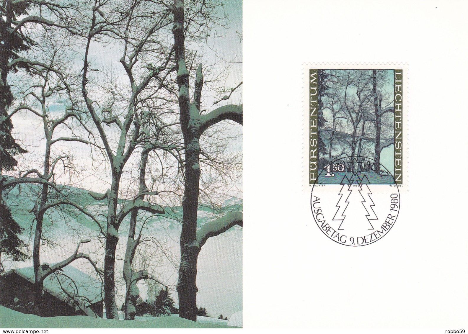 Liechtenstein 1980 The Forest In 4 Seasons Set Of 4 Maximum Cards And Original Envelope - Maximum Cards