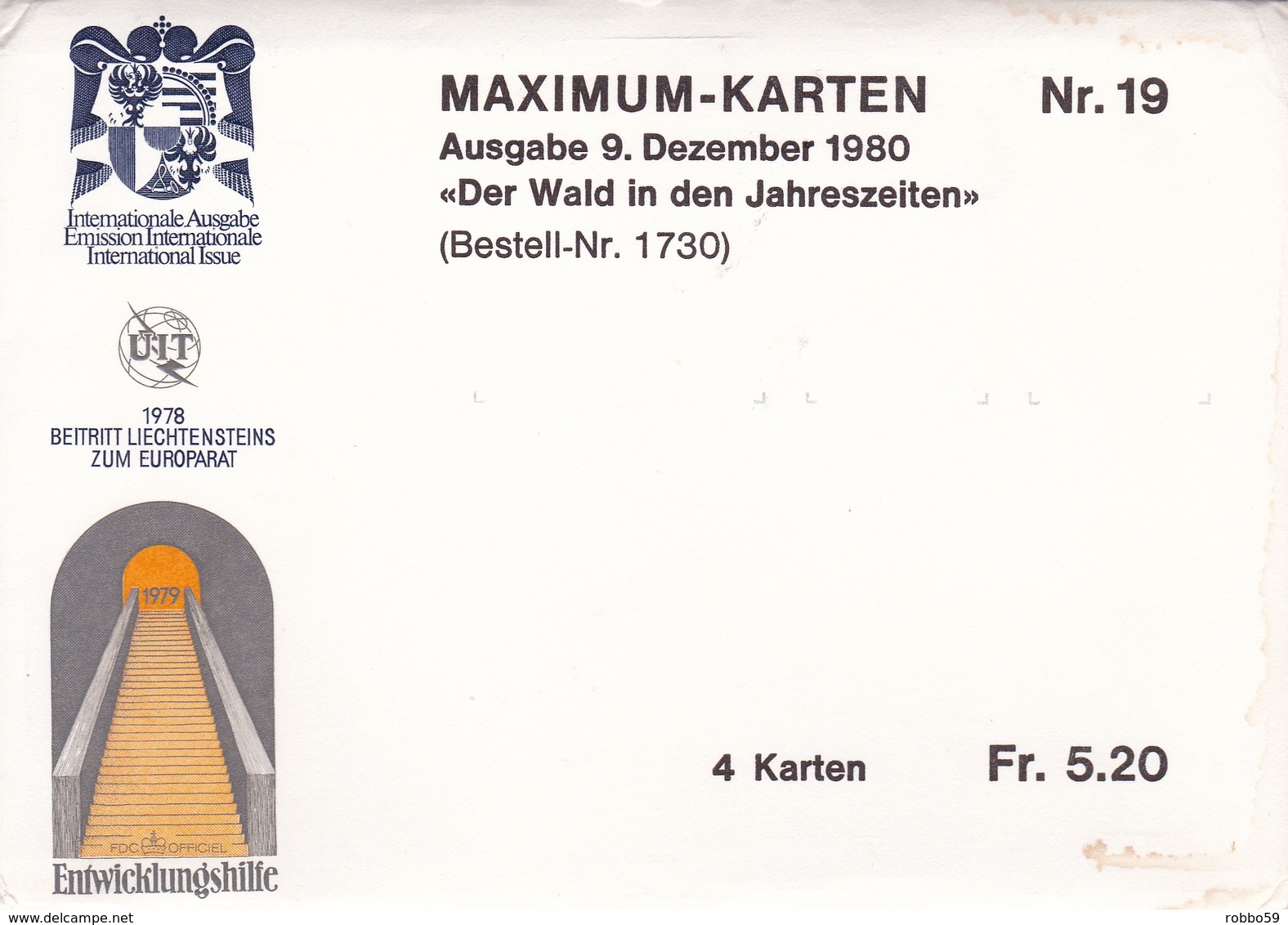 Liechtenstein 1980 The Forest In 4 Seasons Set Of 4 Maximum Cards And Original Envelope - Maximum Cards