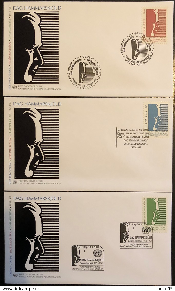 Nations Unies FDC - Premier Jour - Lot De 3 FDC - Thématique Dag Hammarskjold - 2001 - Collections, Lots & Séries