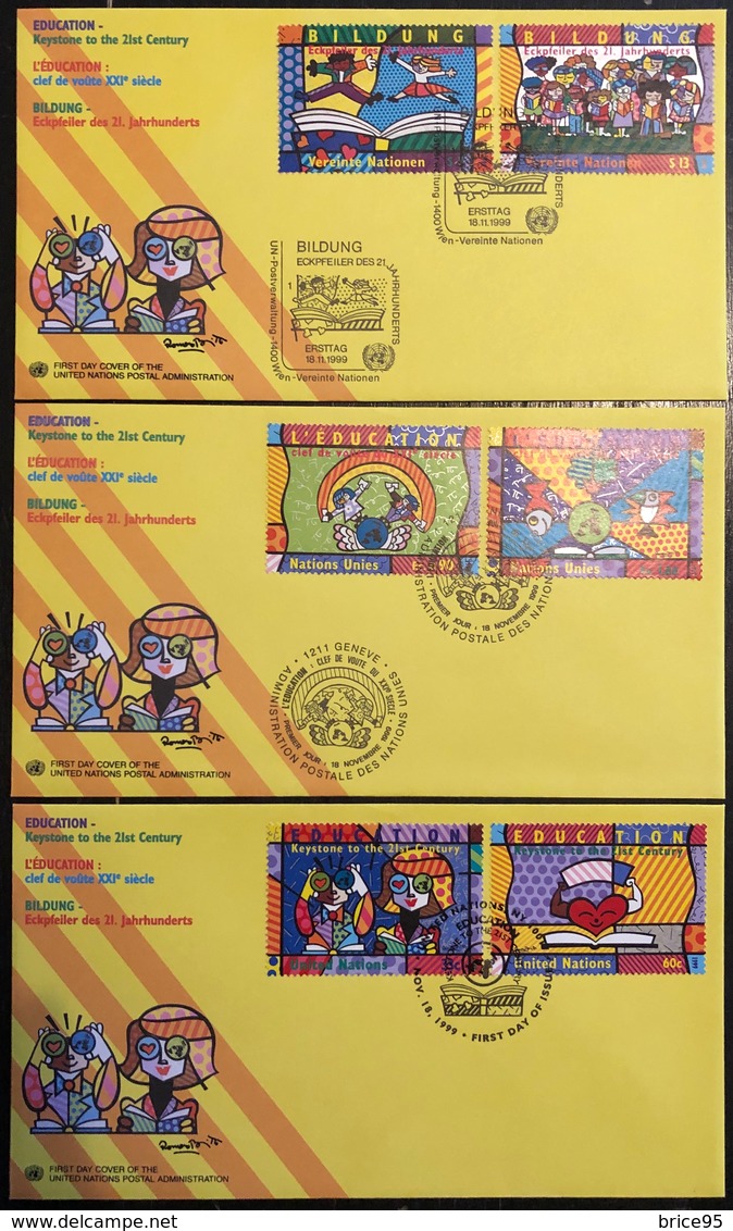 Nations Unies FDC - Premier Jour - Lot De 3 FDC - Thématique Éducation - 1999 - Collections, Lots & Séries