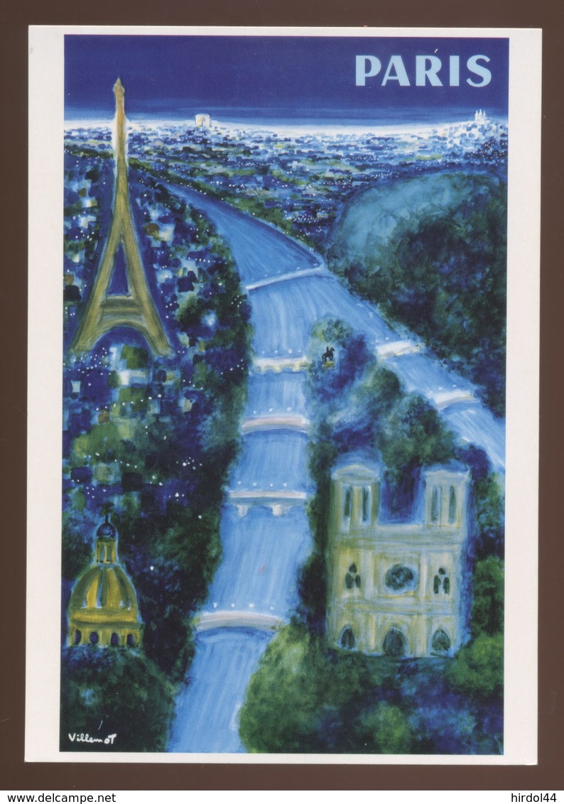 Paris (75) : Reproduction D'affiche Avec La Cathédrale Notre Dame. Signé "Villemot" - Notre Dame De Paris