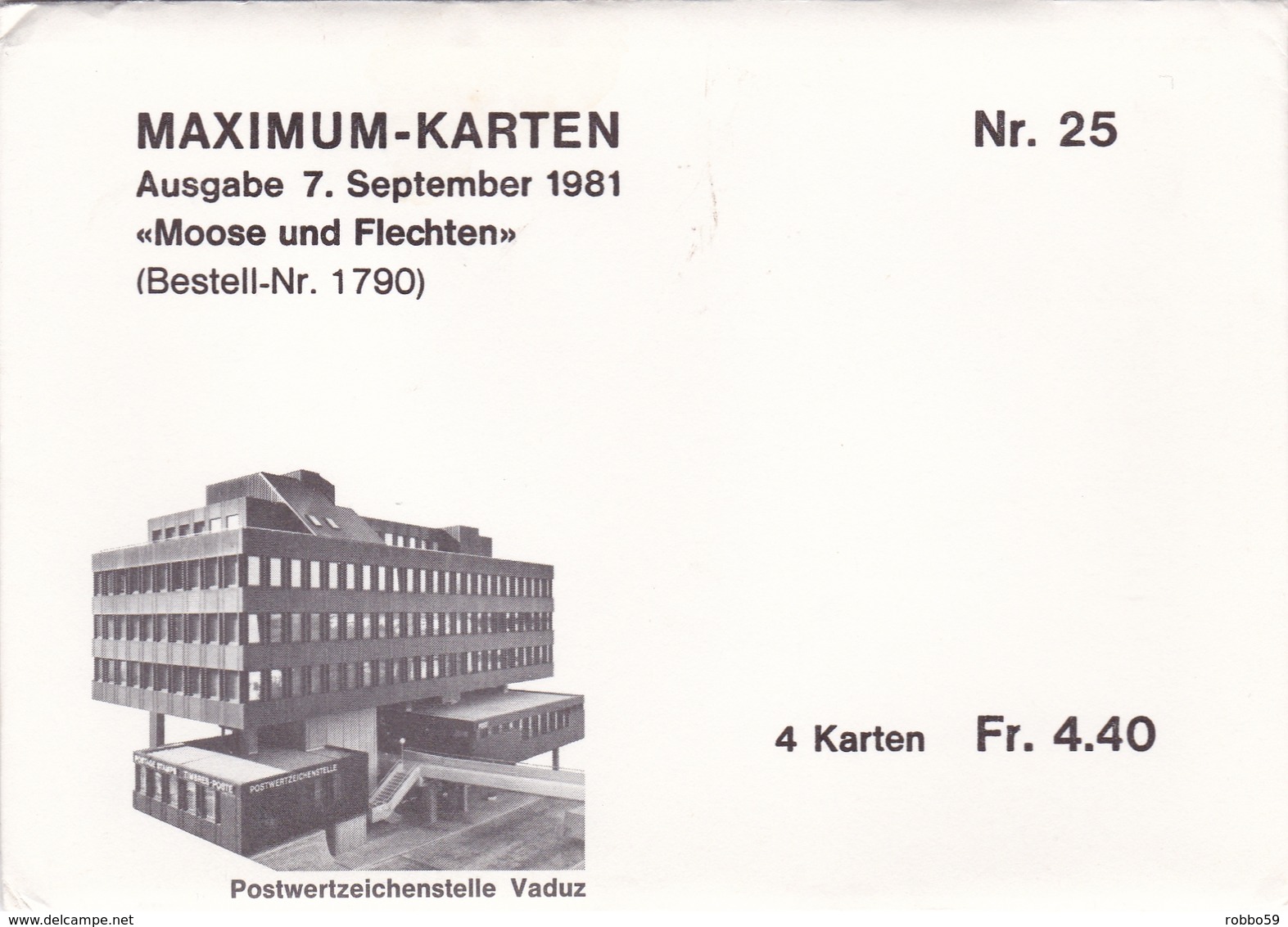 Liechtenstein 1981 Mosses And Lichens Set Of 4 Maximum Cards And Original Envelope - Maximum Cards