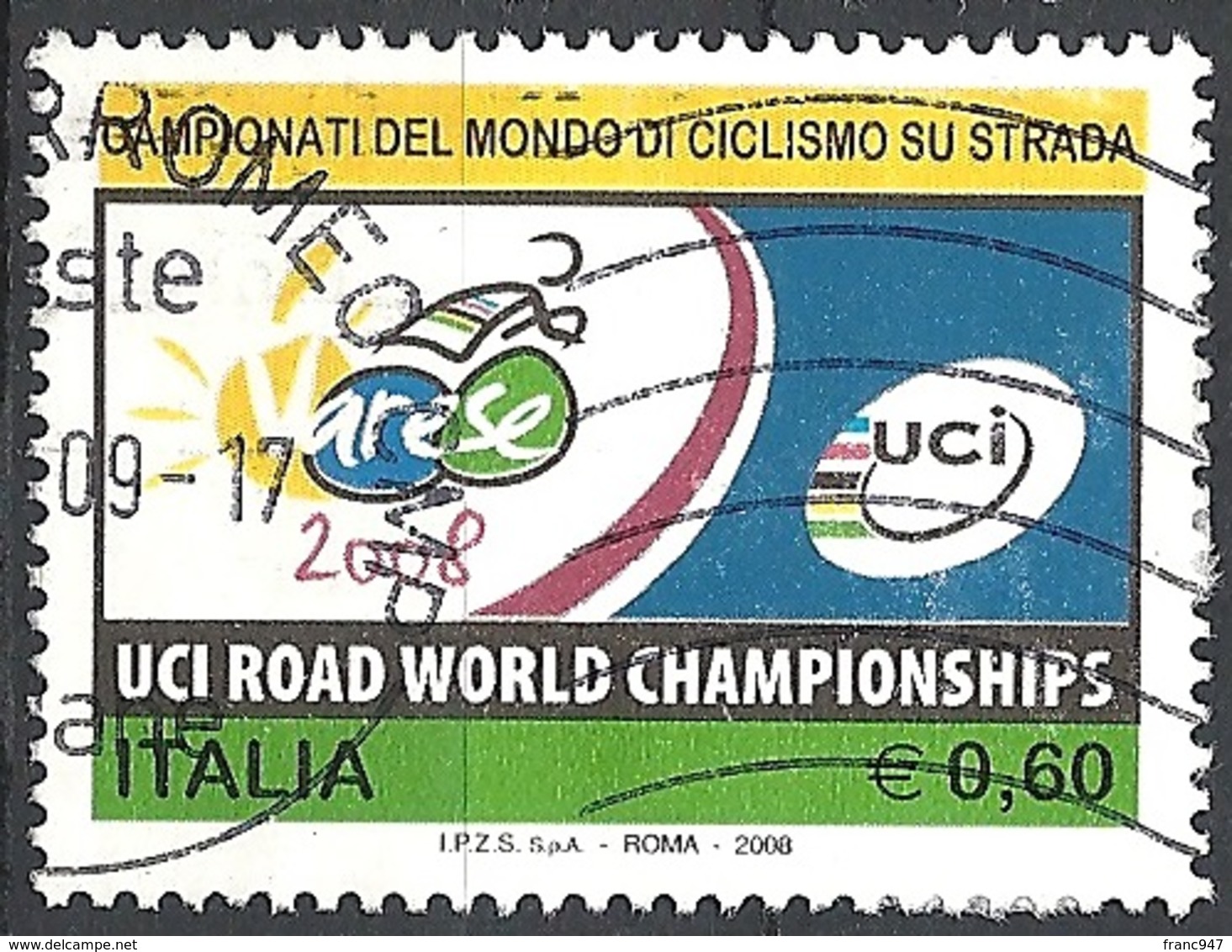 Italia, 2008 Mondiali Di Ciclismo Su Strada, 0,60 €  # Sassone 3059 - Michel 3268 - Scott 2899  USATO - 2001-10: Usati