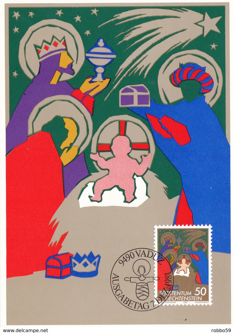Liechtenstein 1981 Christmas Set Of 3 Maximum Cards With Original Envelope - Maximum Cards