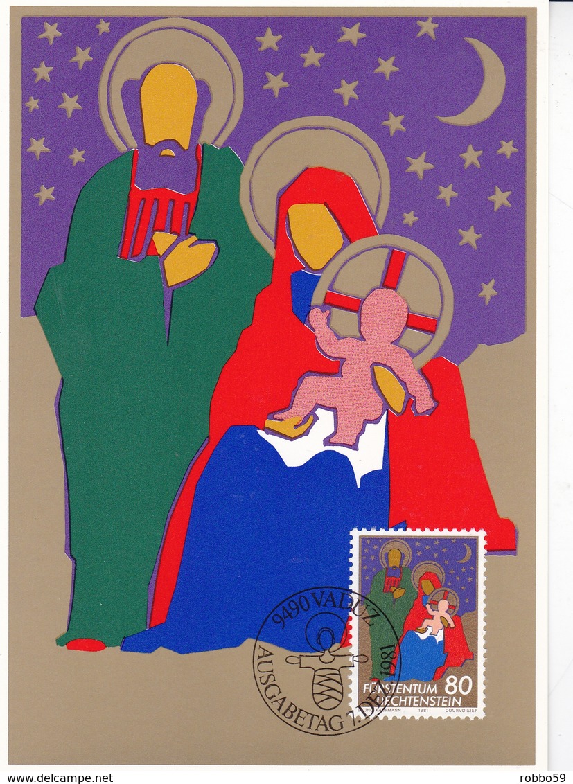 Liechtenstein 1981 Christmas Set Of 3 Maximum Cards With Original Envelope - Maximum Cards