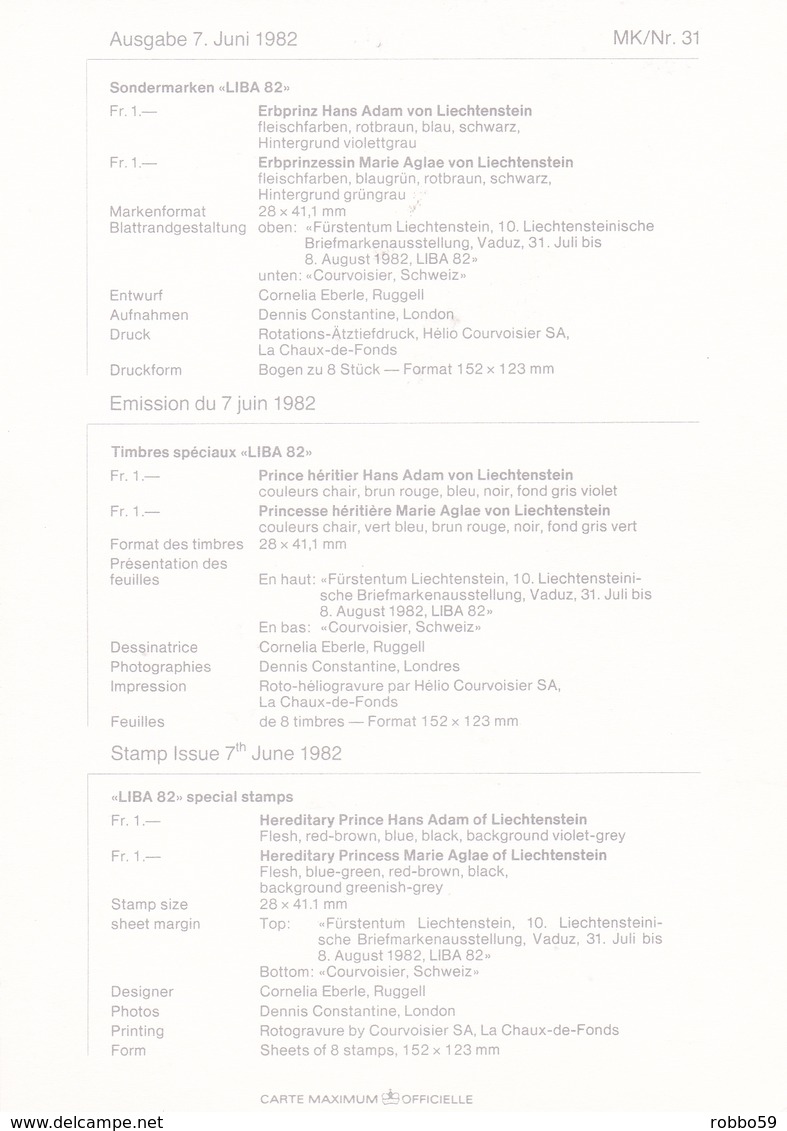 Liechtenstein 1982 Liba 82 Stamp Exhibition Set Of 2 Maximum Cards With Original Envelope - Maximum Cards