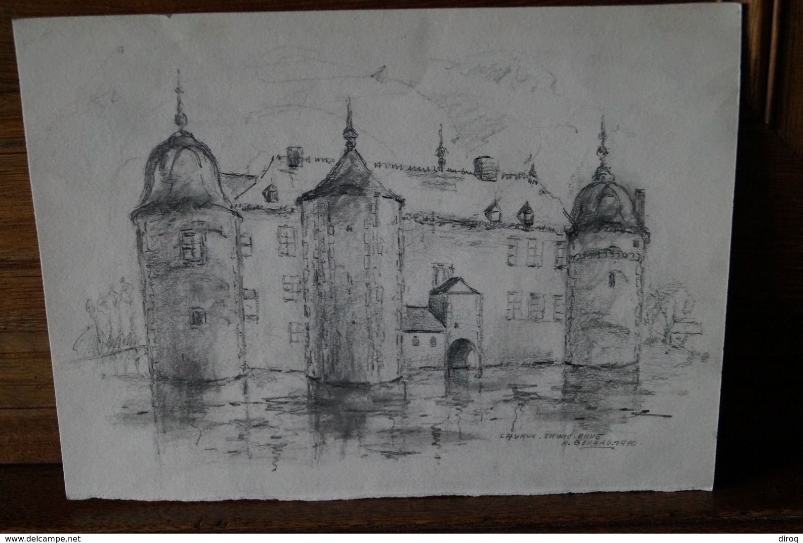 Lavaux Sainte-Anne,oeuvre Dessin Crayon Originale De André Gérard,, 26,5 Cm./ 19,5 Cm. - Dessins