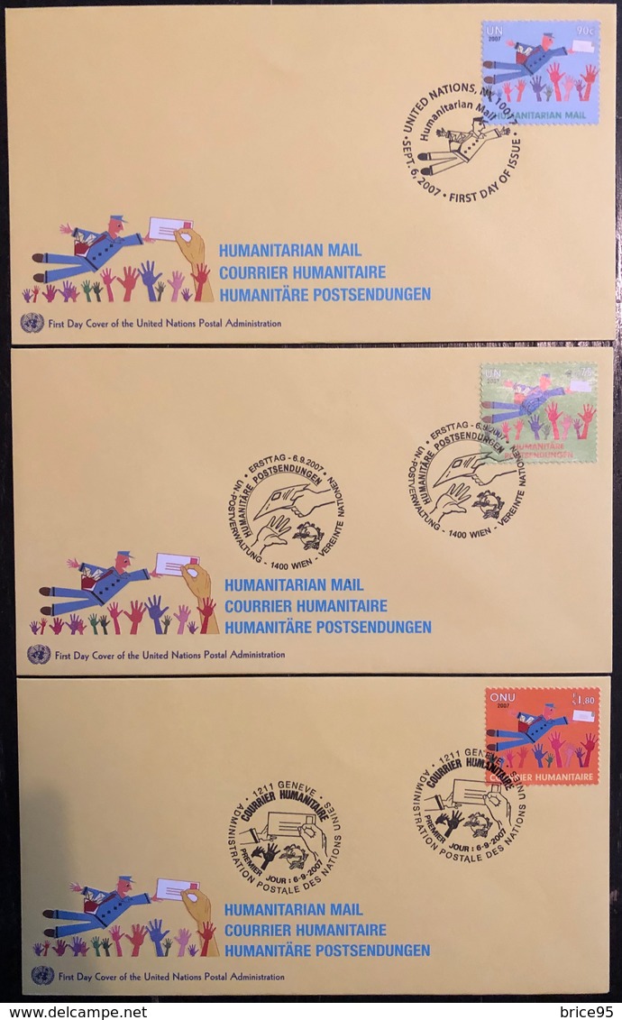 Nations Unies FDC - Premier Jour - Lot De 3 FDC - Thématique Courrier Humanitaire - 2007 - Verzamelingen & Reeksen