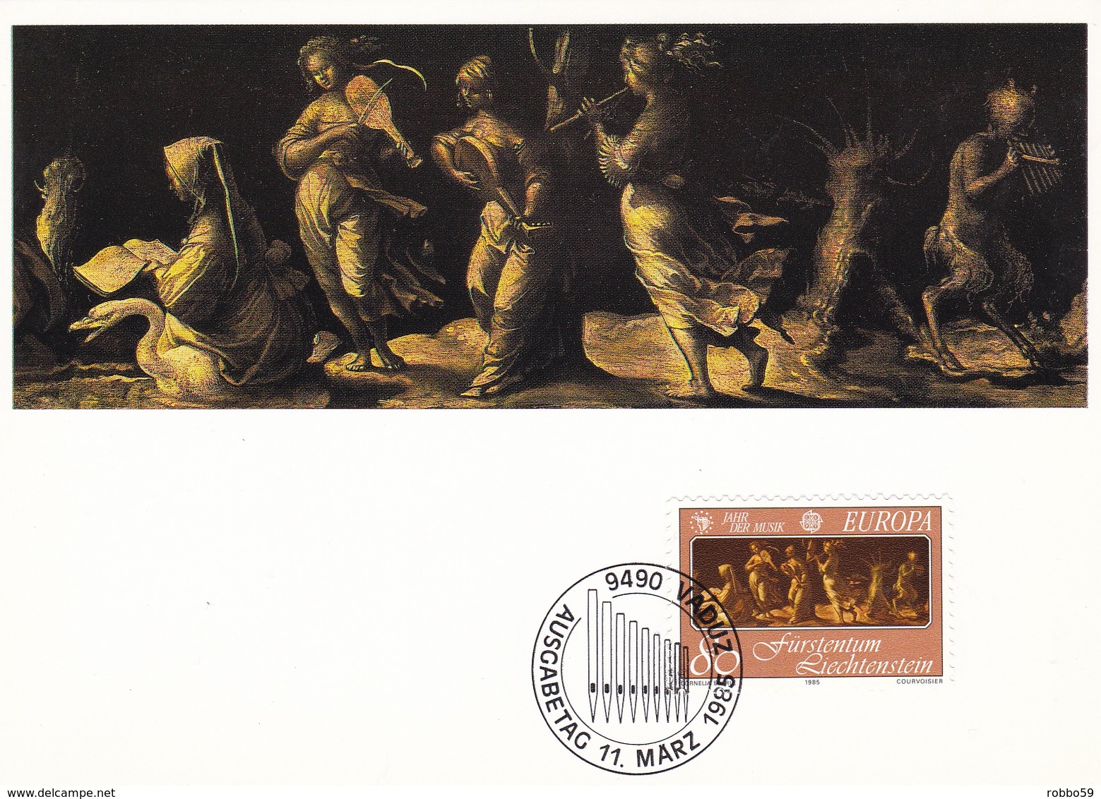 Liechtenstein 1985 Europa CEPT Musicians Set Of 2 Maximum Cards - Maximum Cards