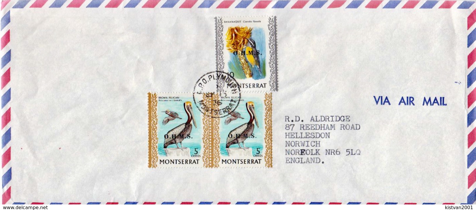 Postal History: Montserrat Cover With OHMS Overprinted Birds Stamps From 1976, 2 X 5c + 10c, Rare! - Autres & Non Classés