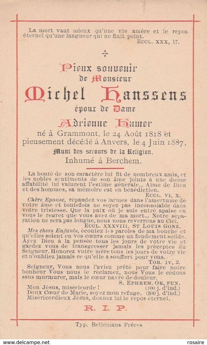 Dp  Hanssens-grammont 1818-anvers 1887 - Religion & Esotericism