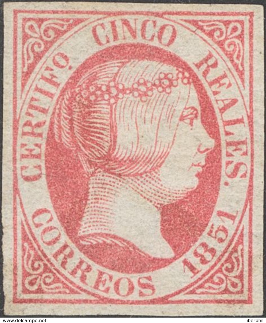 º9. 1851. 5 Reales Rosa (matasello Lavado). Bonita Presencia. MAGNIFICO. Dictamen CEM. - Otros & Sin Clasificación