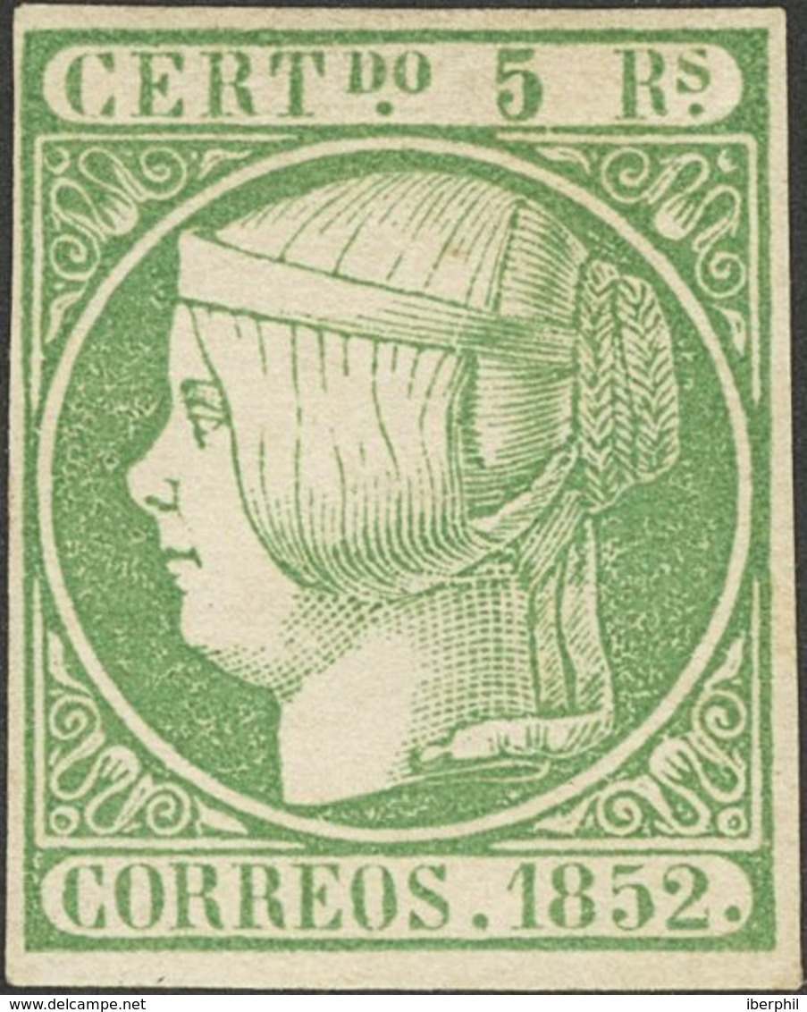 *15. 1852. 5 Reales Verde. MAGNIFICO. Cert. CEM. - Otros & Sin Clasificación