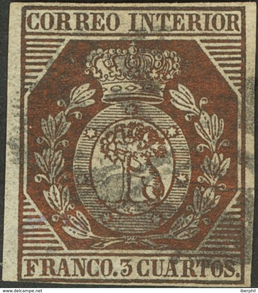 º23. 1853. 3 Cuartos Bronce Dorado (inapreciable Cortecito En El Centro Del Sello). MAGNIFICO. Cert. GRAUS. - Altri & Non Classificati