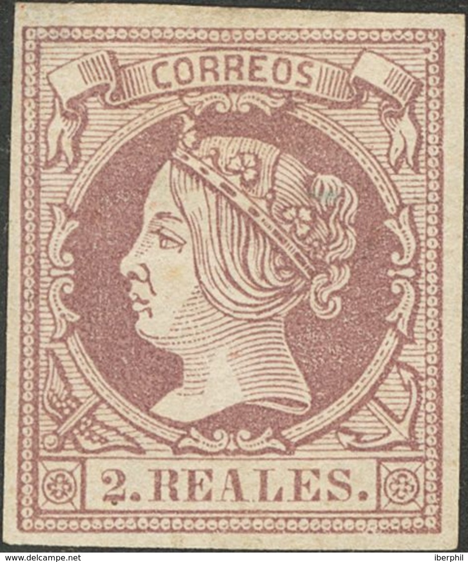 *56. 1860. 2 Reales Lila. MAGNIFICO. Cert. COMEX. - Otros & Sin Clasificación